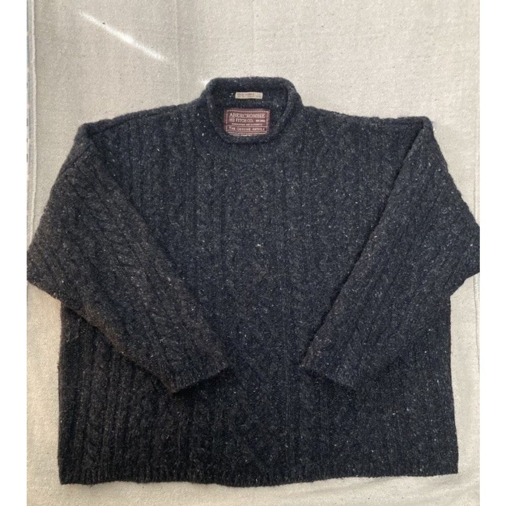 Vintage Abercrombie & Fitch Speckled Wool Sweater Men's XL Cable Knit Fisherman